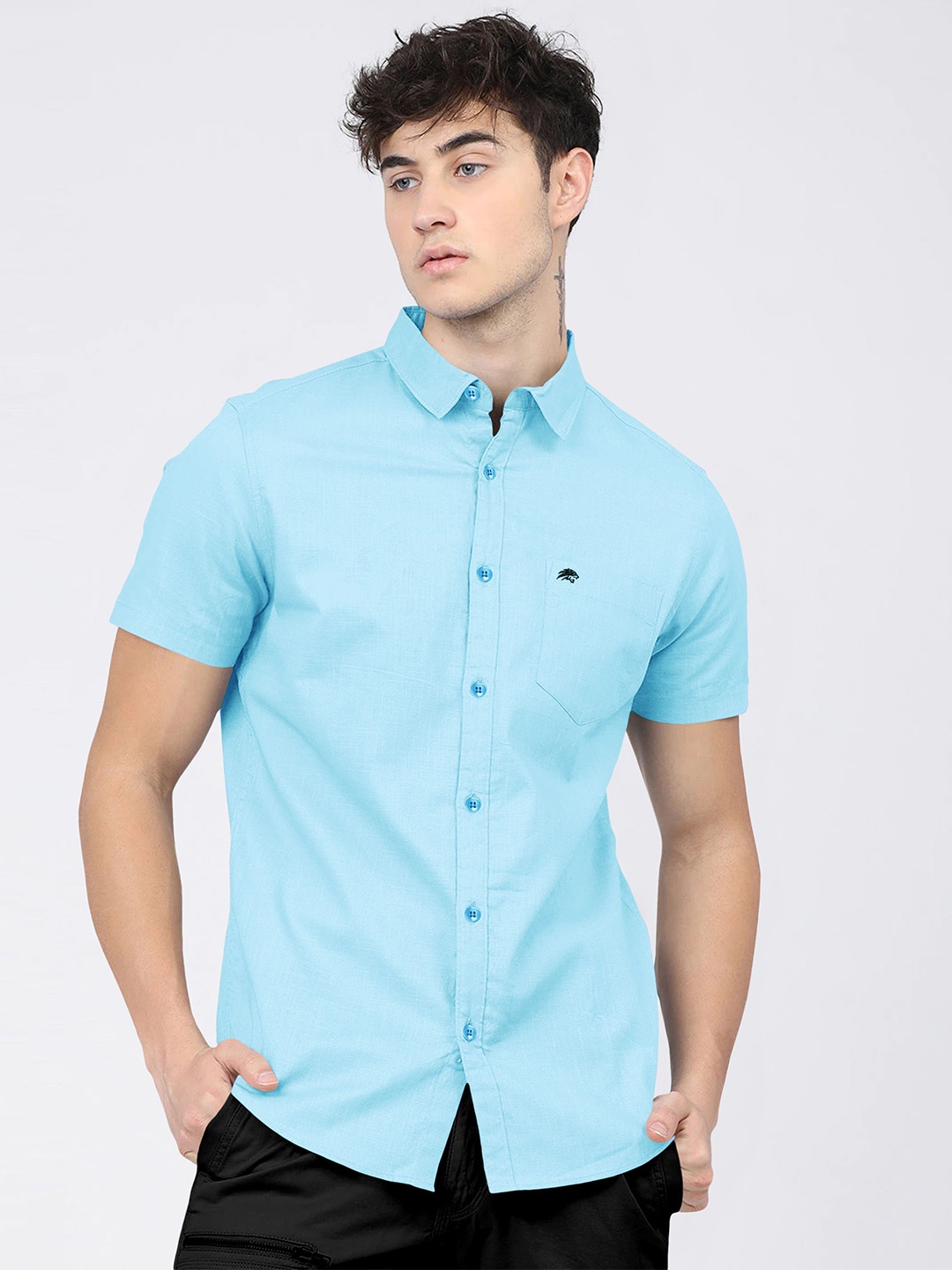 

BRUCEWANE Men Standard Spread Collar Solid Cotton Casual Shirt, Violet