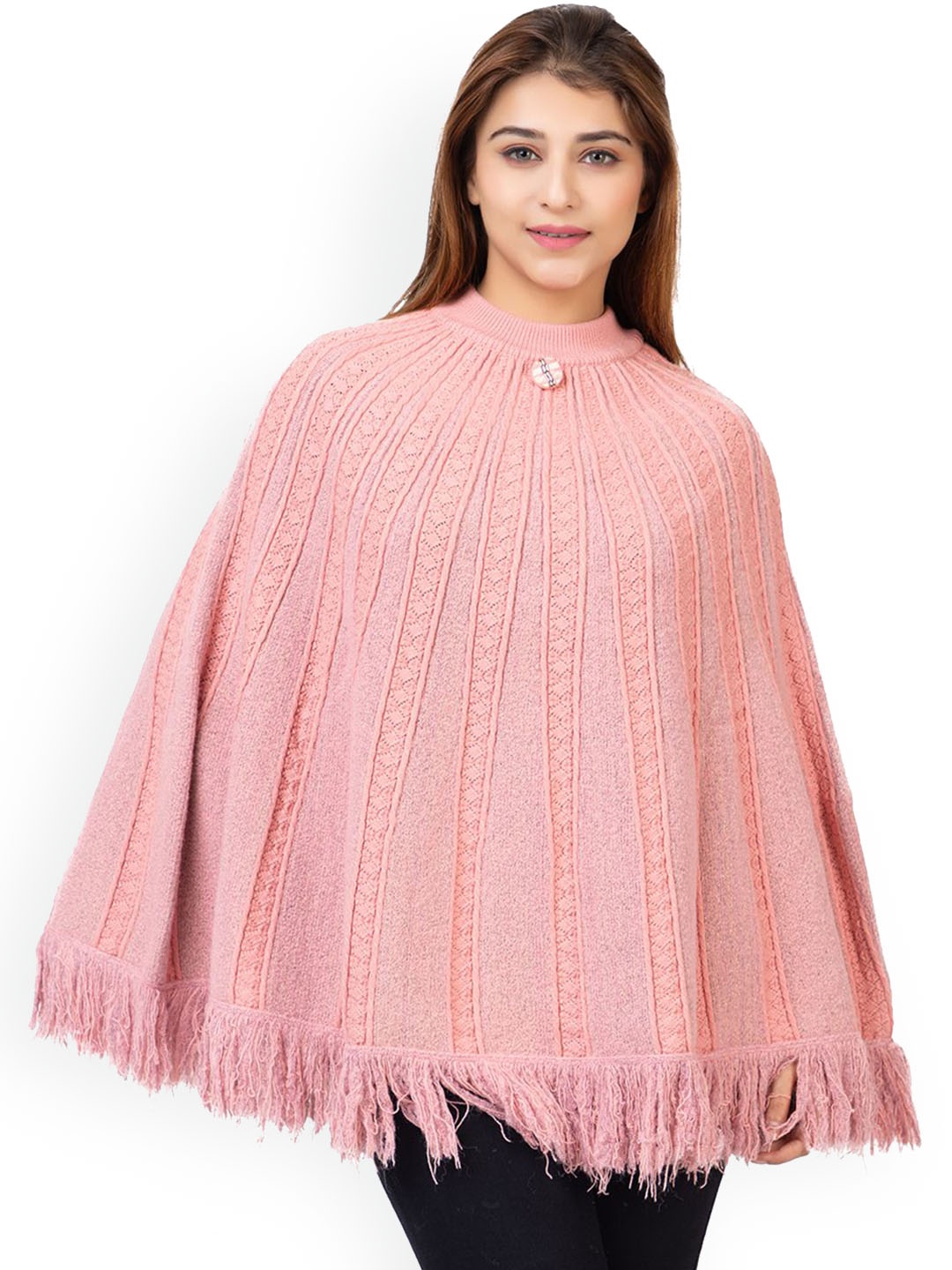 

TWENTY ME Women Woollen Lightweight Poncho Jacket, Pink