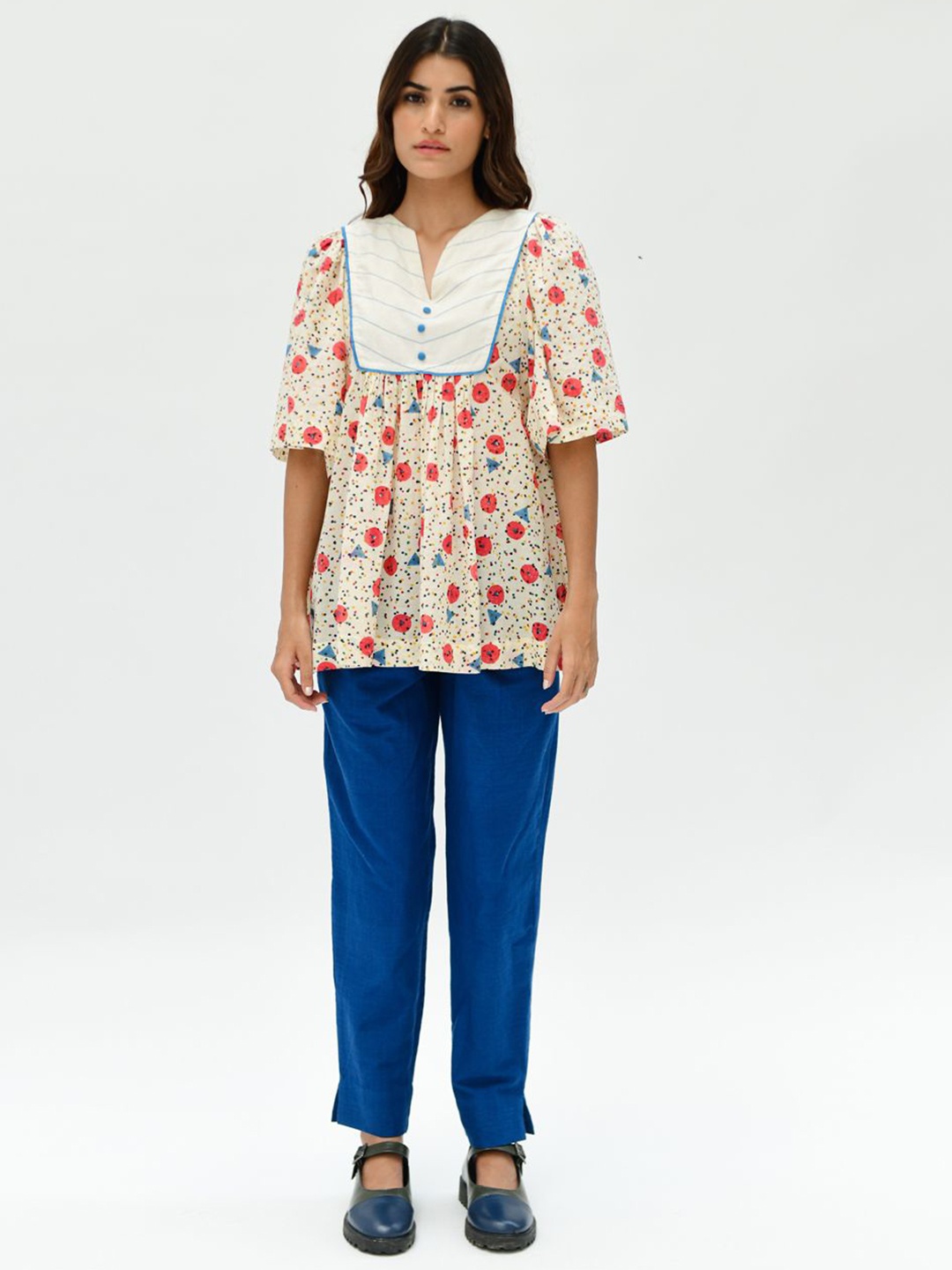 

Rias Jaipur Women Floral Printed Round Neck Cotton Top, Multi