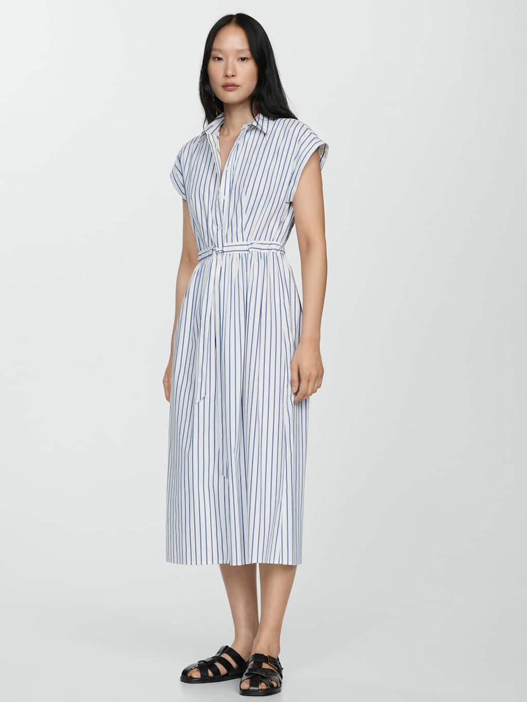 

MANGO Striped Shirt-Style Midi Dress, Blue