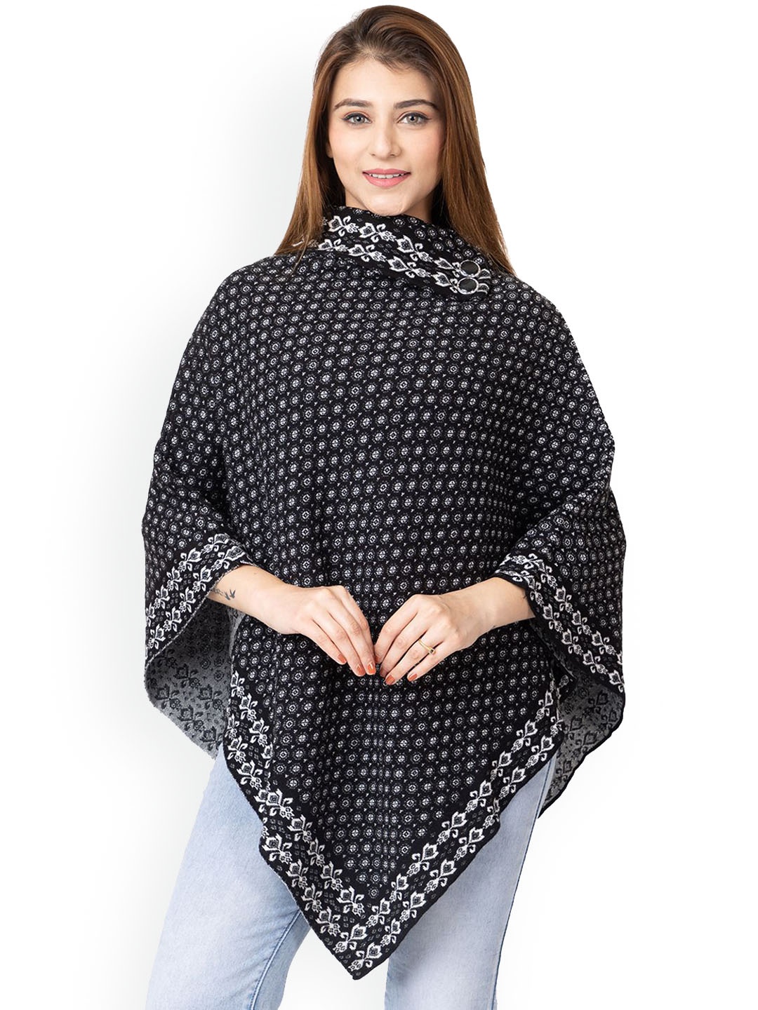

TWENTY ME Women Woollen Lightweight Poncho Jacket, Black