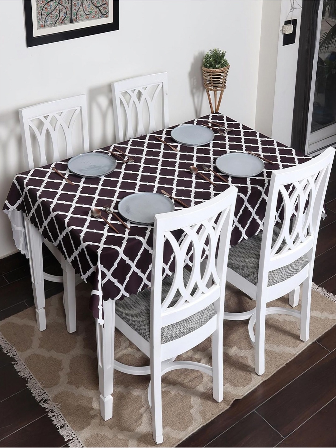 

HOUSE OF QUIRK Brown Geometric Printed Waterproof 6-Seater Table Cover