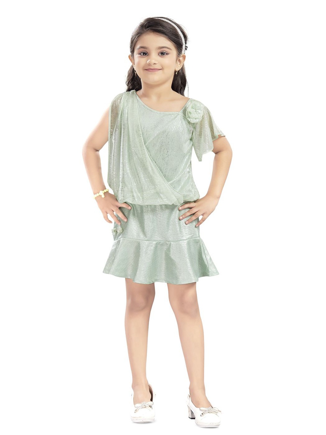 

Lei-Chie Girls Embellished Top with Skirt, Green