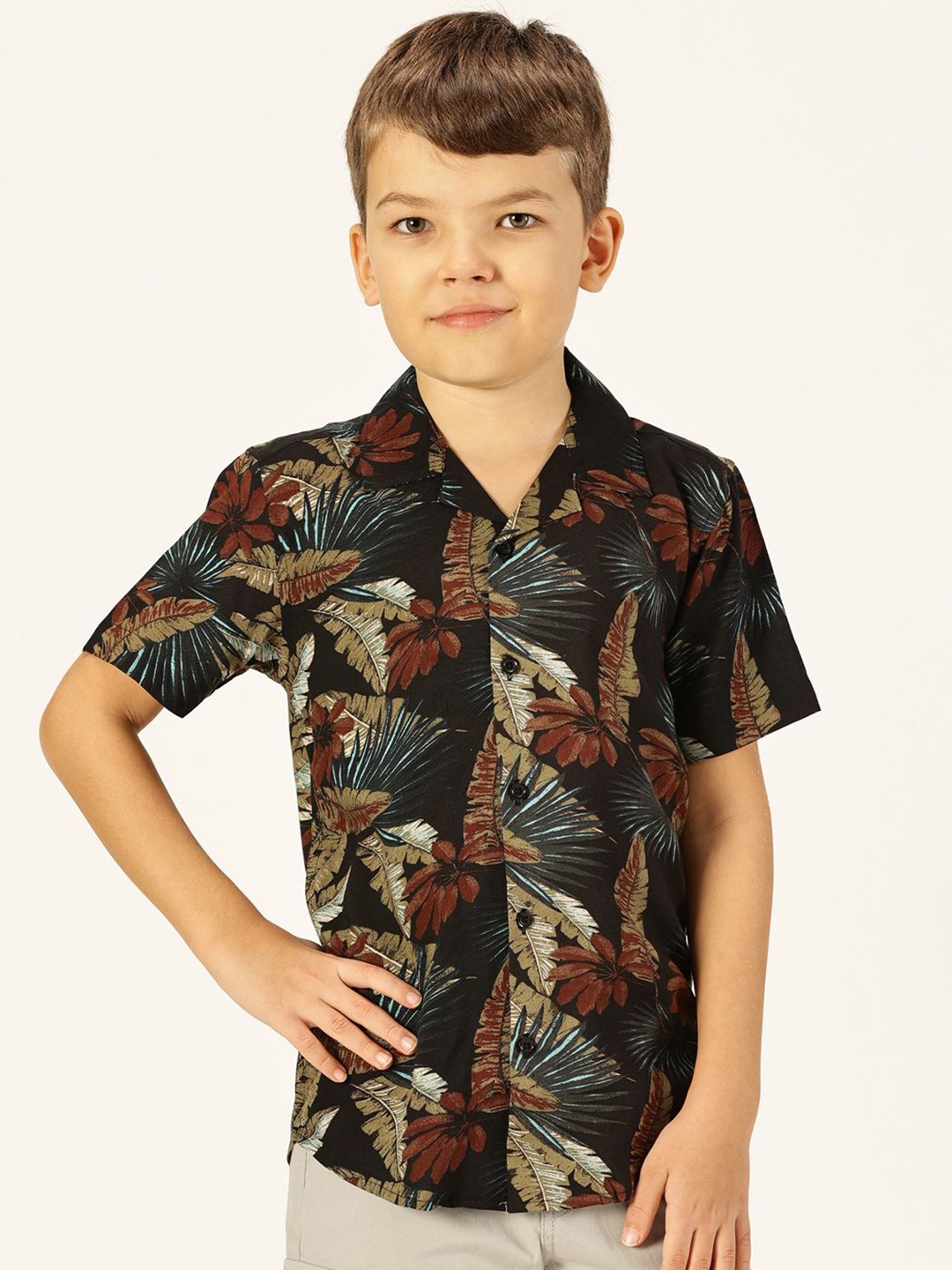 

Killer Boys Premium Cuban Collar Floral Printed Cotton Casual Shirt, Black