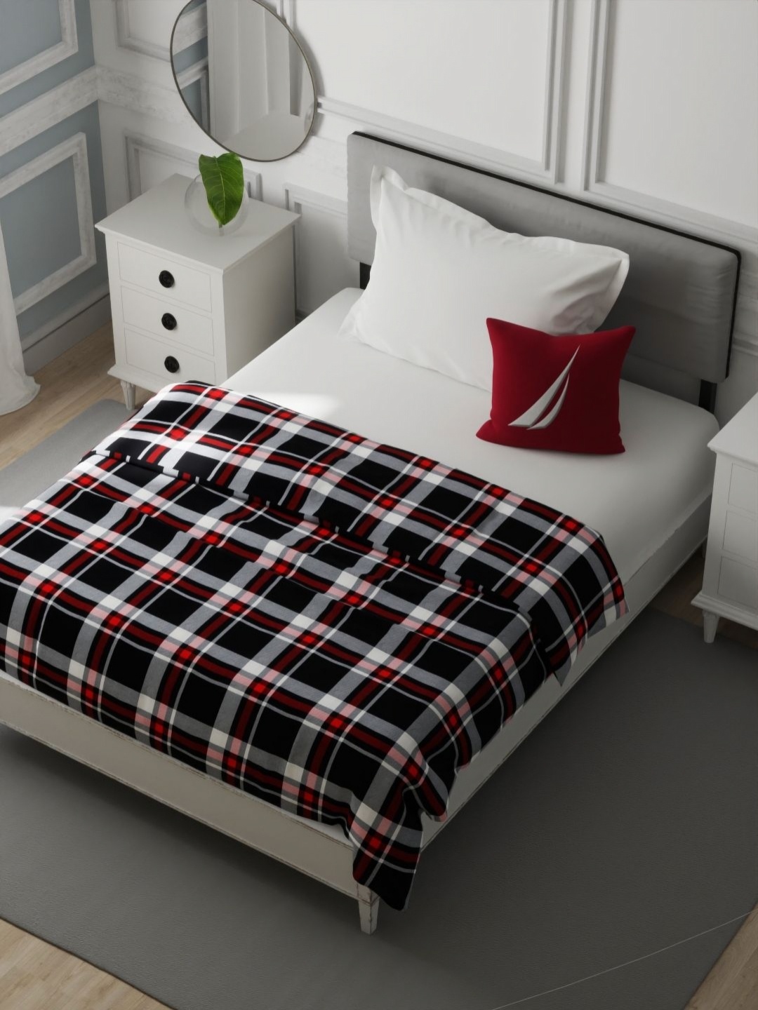 

Nautica Red & Red Checked AC Room 120 GSM Single Bed Dohar