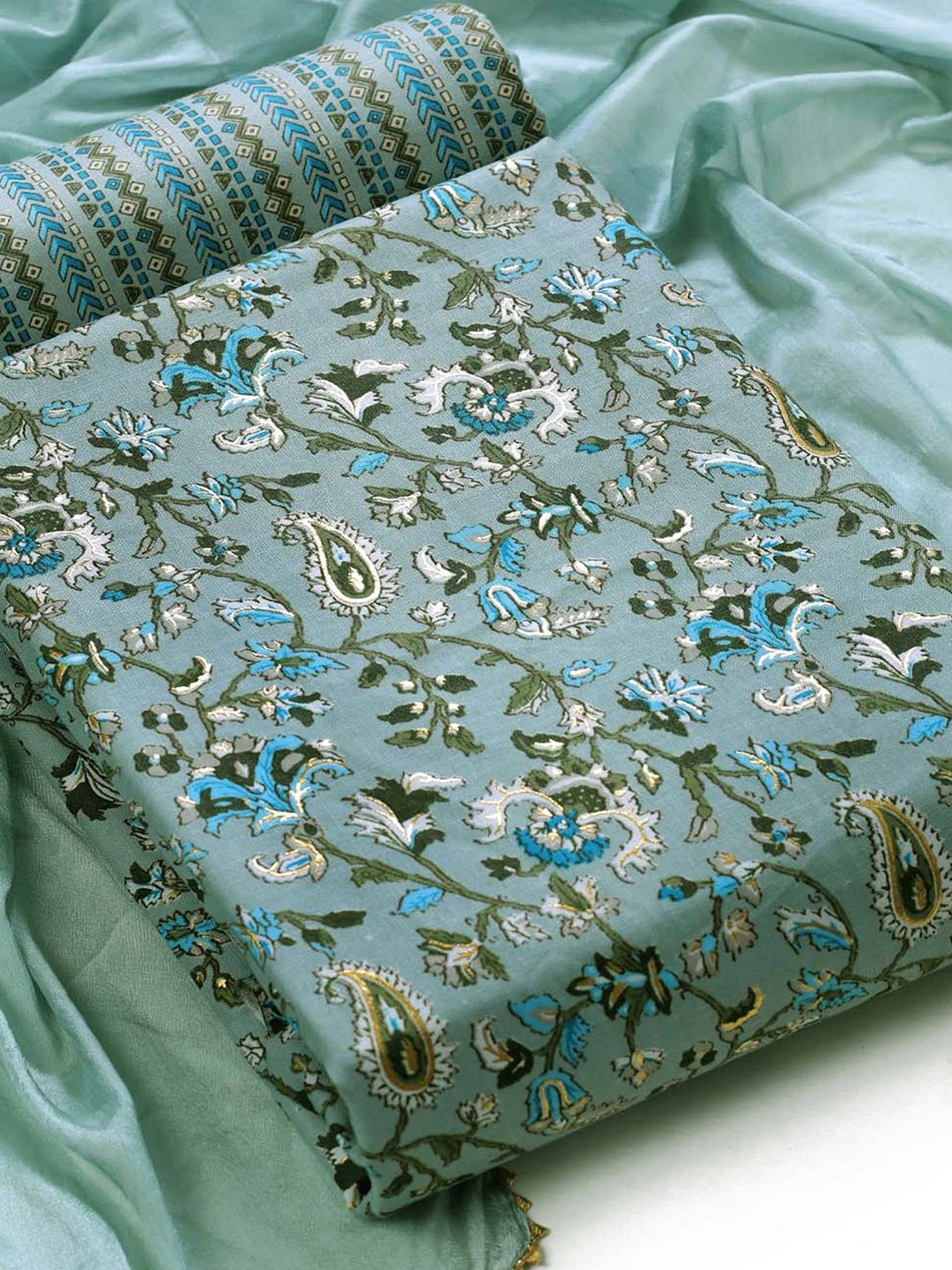 

FashionsEye Floral Printed Unstitched Dress Material, Blue