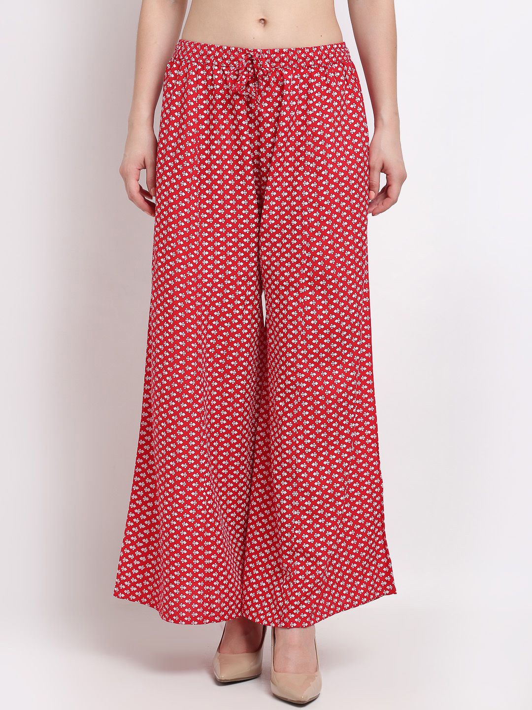 

GRACIT Women Geometric Printed Flared Knitted Ethnic Palazzos, Red