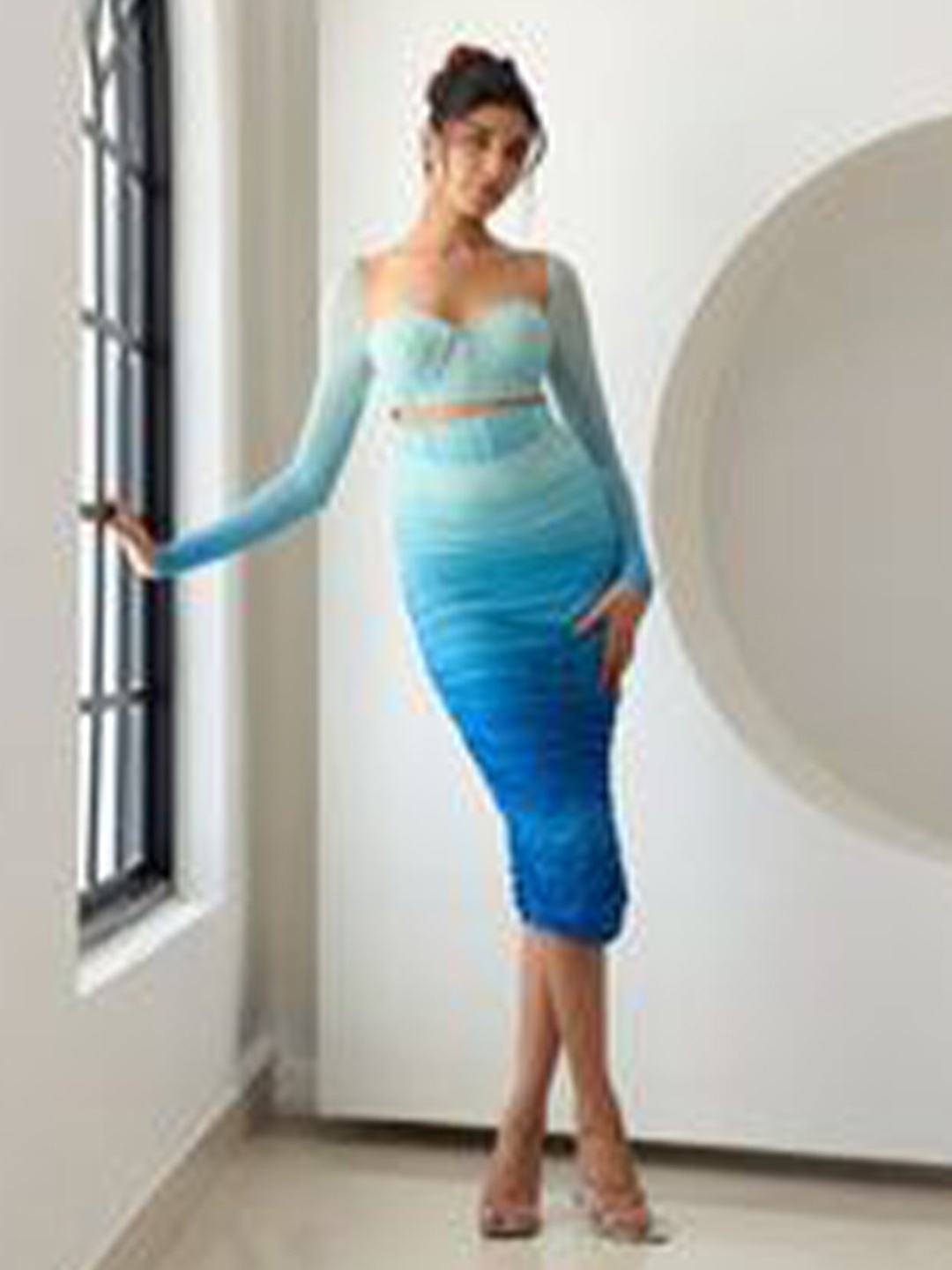 

Lea Clothing Co. Women Ombre Sweetheart Neck Bodycon Dress, Blue