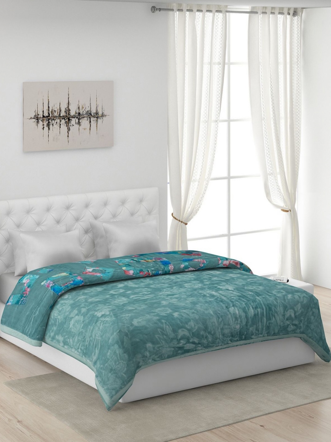 

Monte Carlo Teal Green Geometric & Pink 900 Gsm Heavy Winter Double Bed Comforter