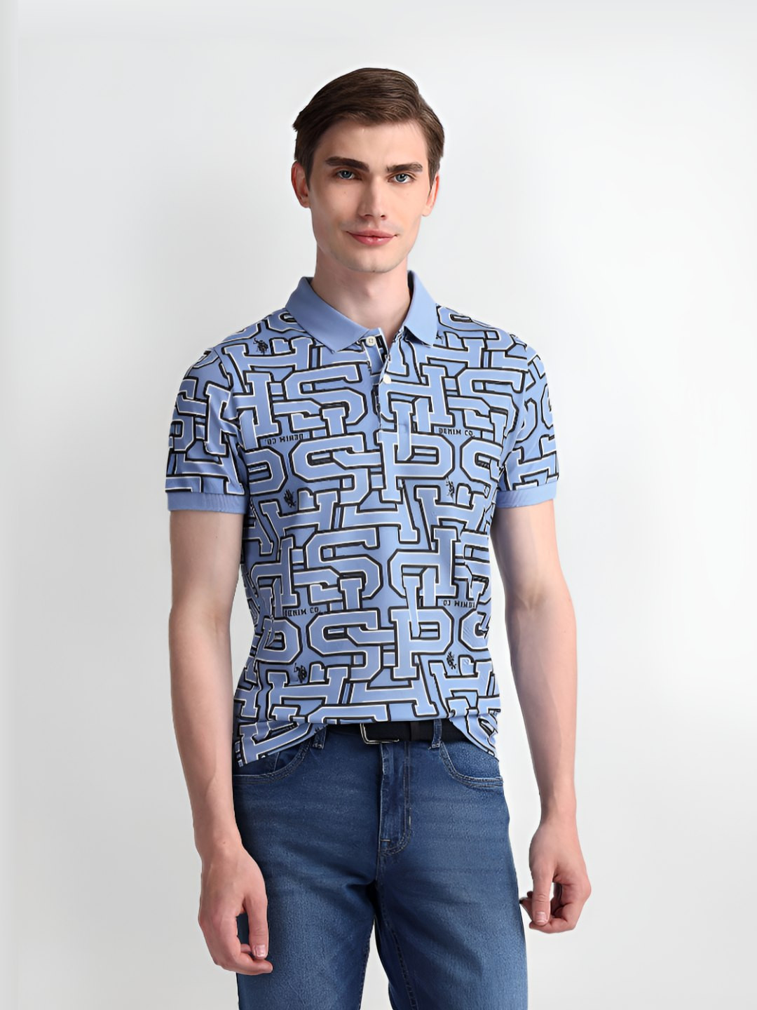

U.S. Polo Assn. Men Typography Printed Polo Collar Cotton Slim Fit T-Shirt, Blue