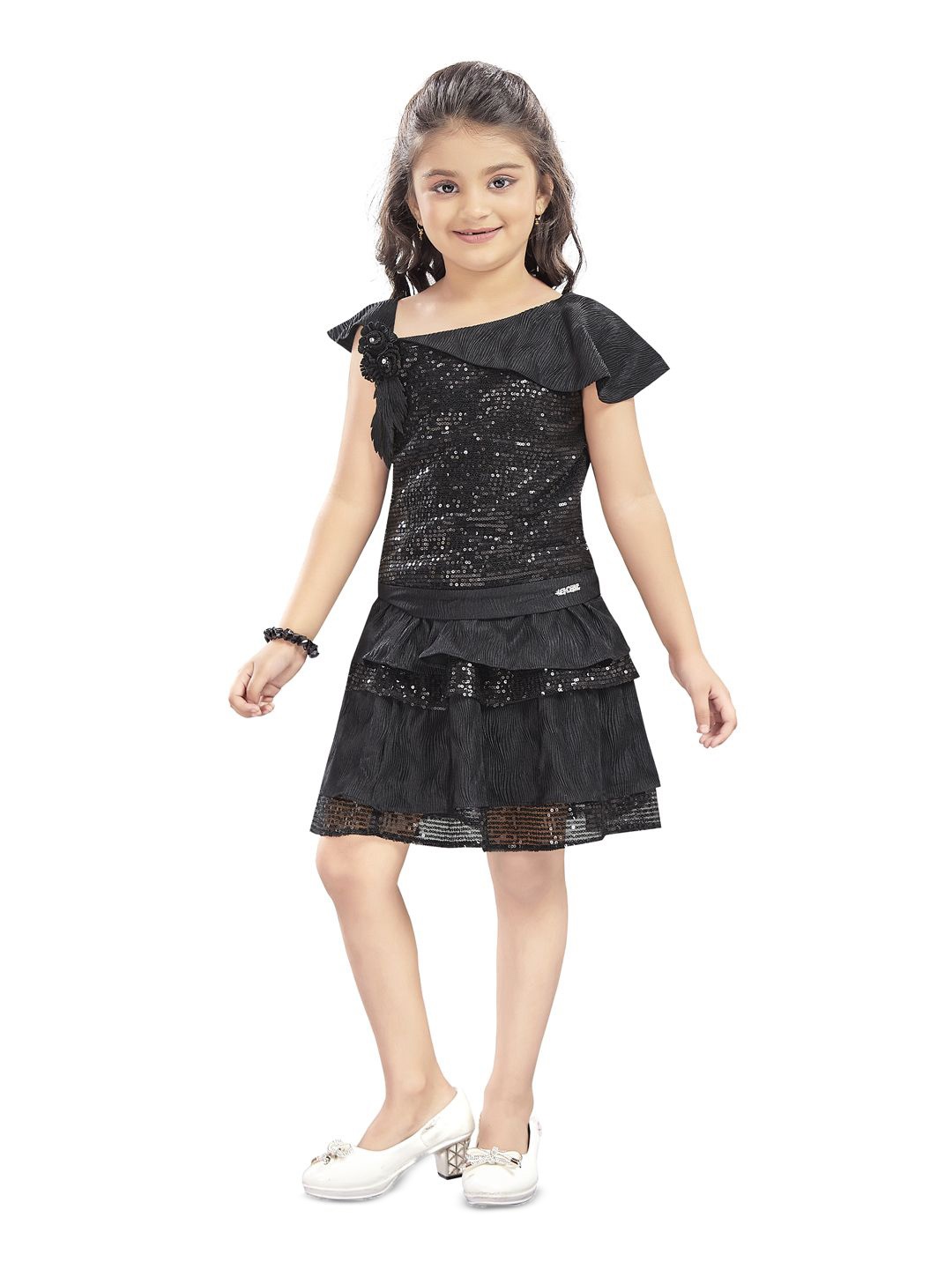 

Lei-Chie Girls Embellished Top with Skirt, Black