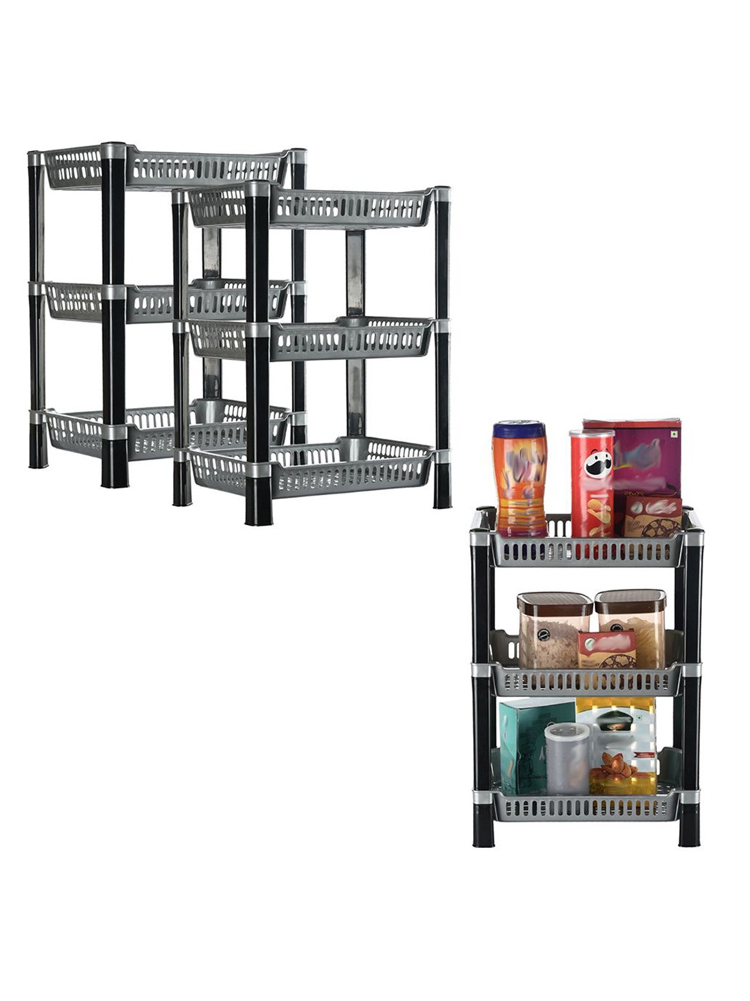

Kuber Industries Silver Toned 3 Pieces Long Lasting 3 Tier Kitchen Organisers