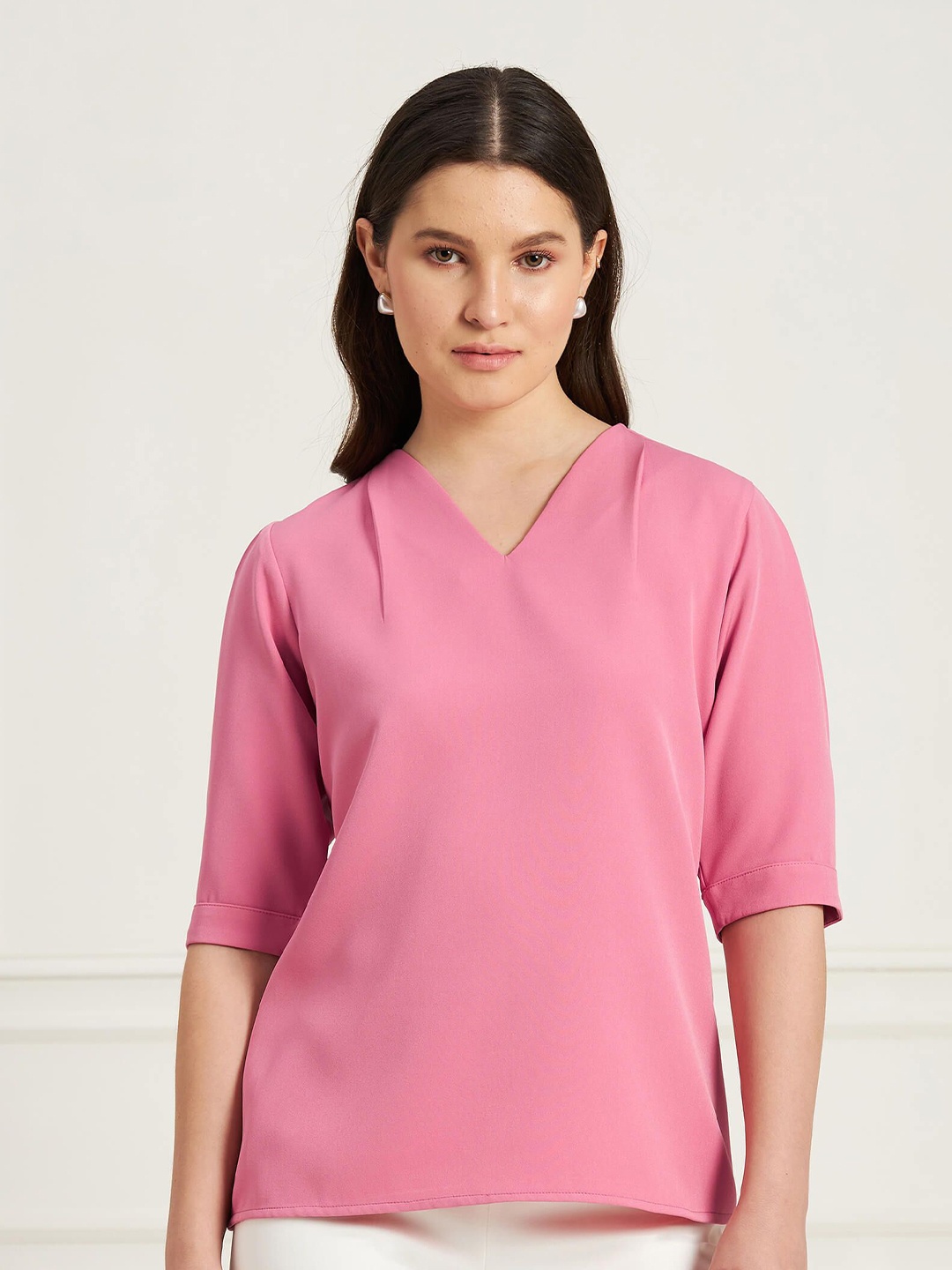 

SALT ATTIRE Women Solid V-Neck Top, Pink