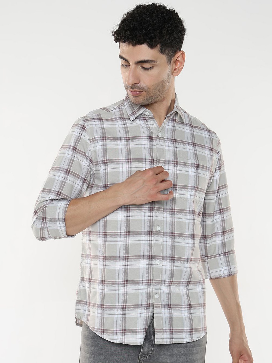 

R&B Men Tartan Checks Opaque Checked Casual Shirt, Beige