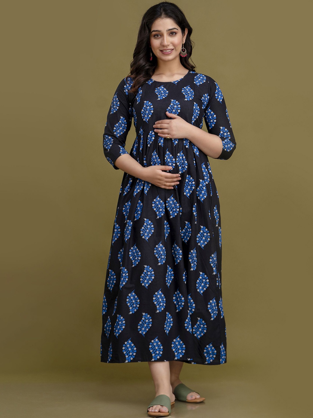 

Mialo fashion Women Floral Printed Fit & Flared Ethnic Dress, Blue