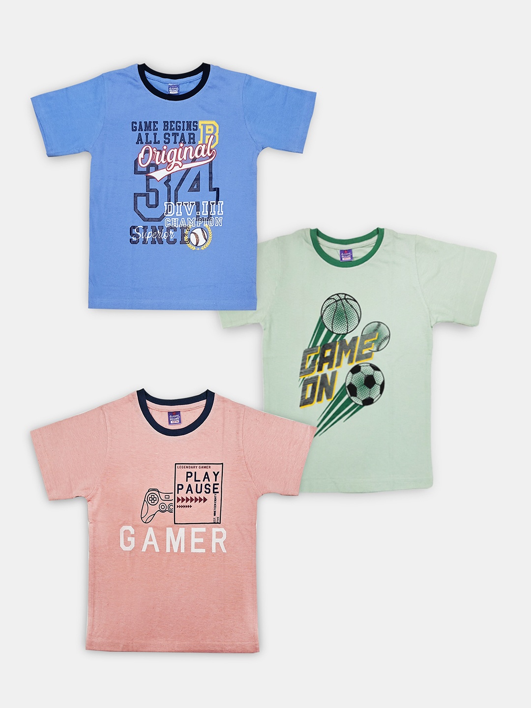

Here&Now X Game Begins Boys Assorted Set of 3 Printed T-shirts