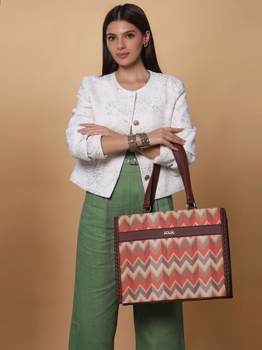 

ZOUK Printed Structured Tote Bag, Orange