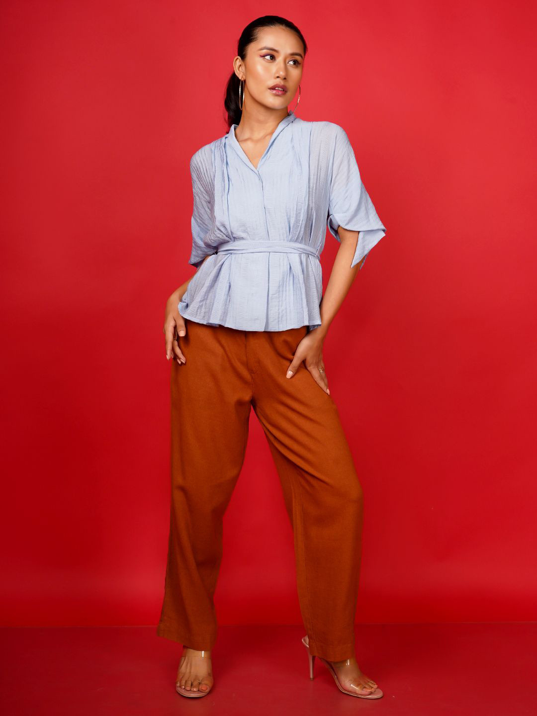 

Zink London Women Loose Fit High-Rise Parallel Trousers, Rust