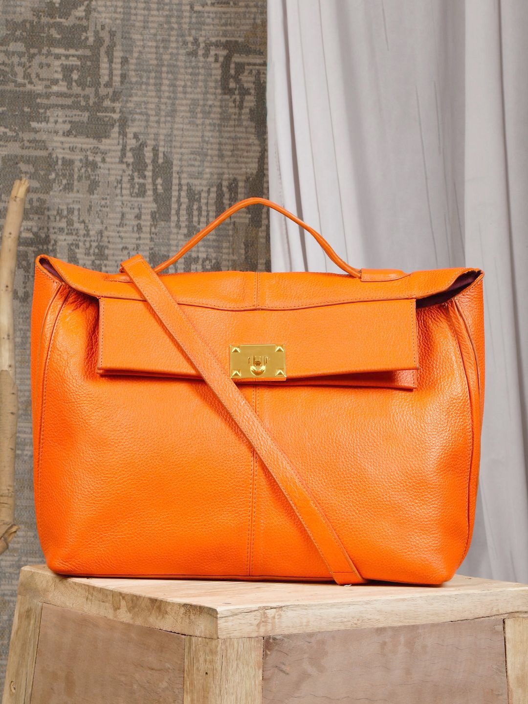

HATS OFF ACCESSORIES Leather Structured Handheld Bag with Tasselled, Orange