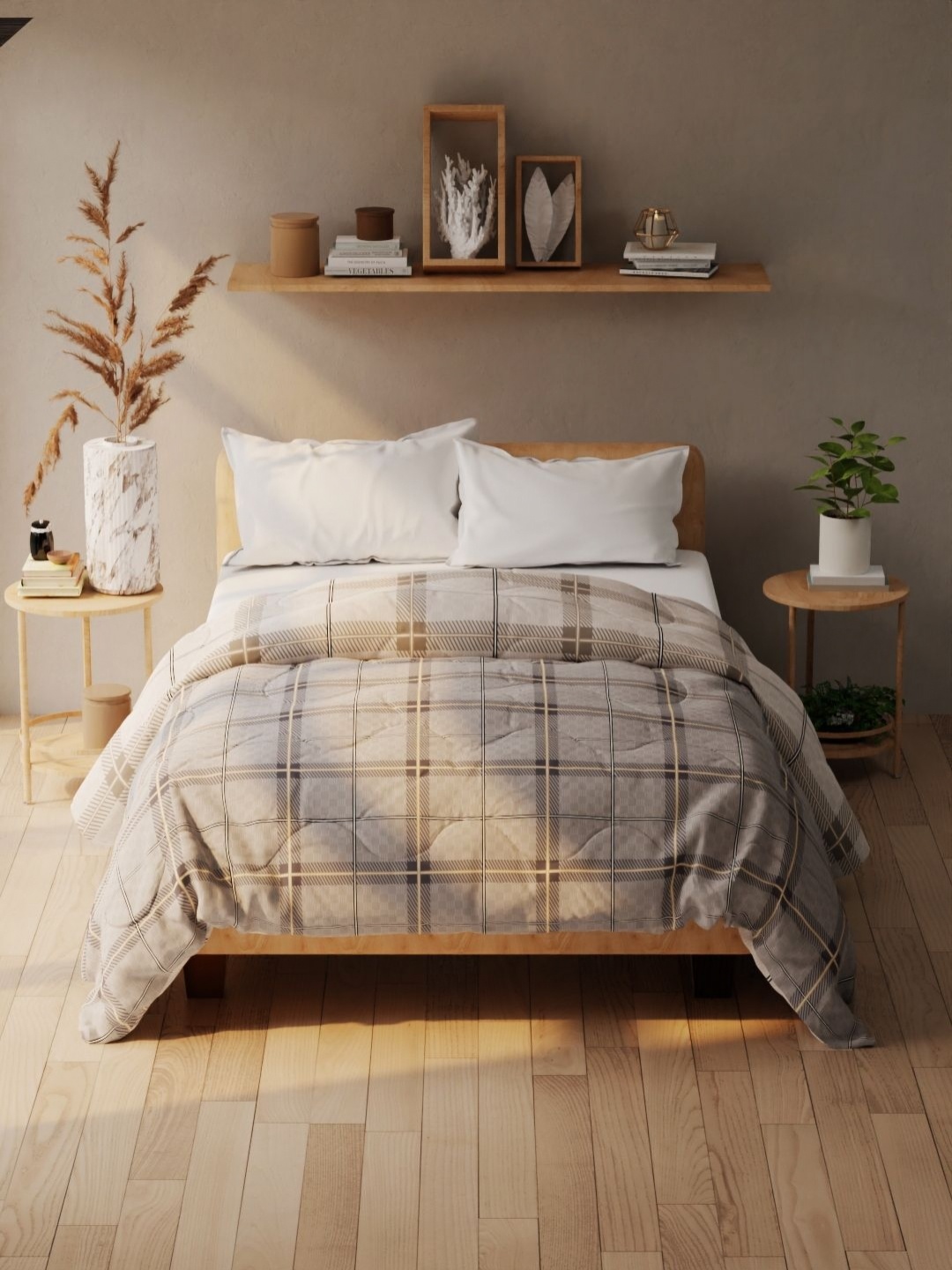 

KOPA Grey & White Checked 120 GSM Microfiber AC Room Double Bed Comforter