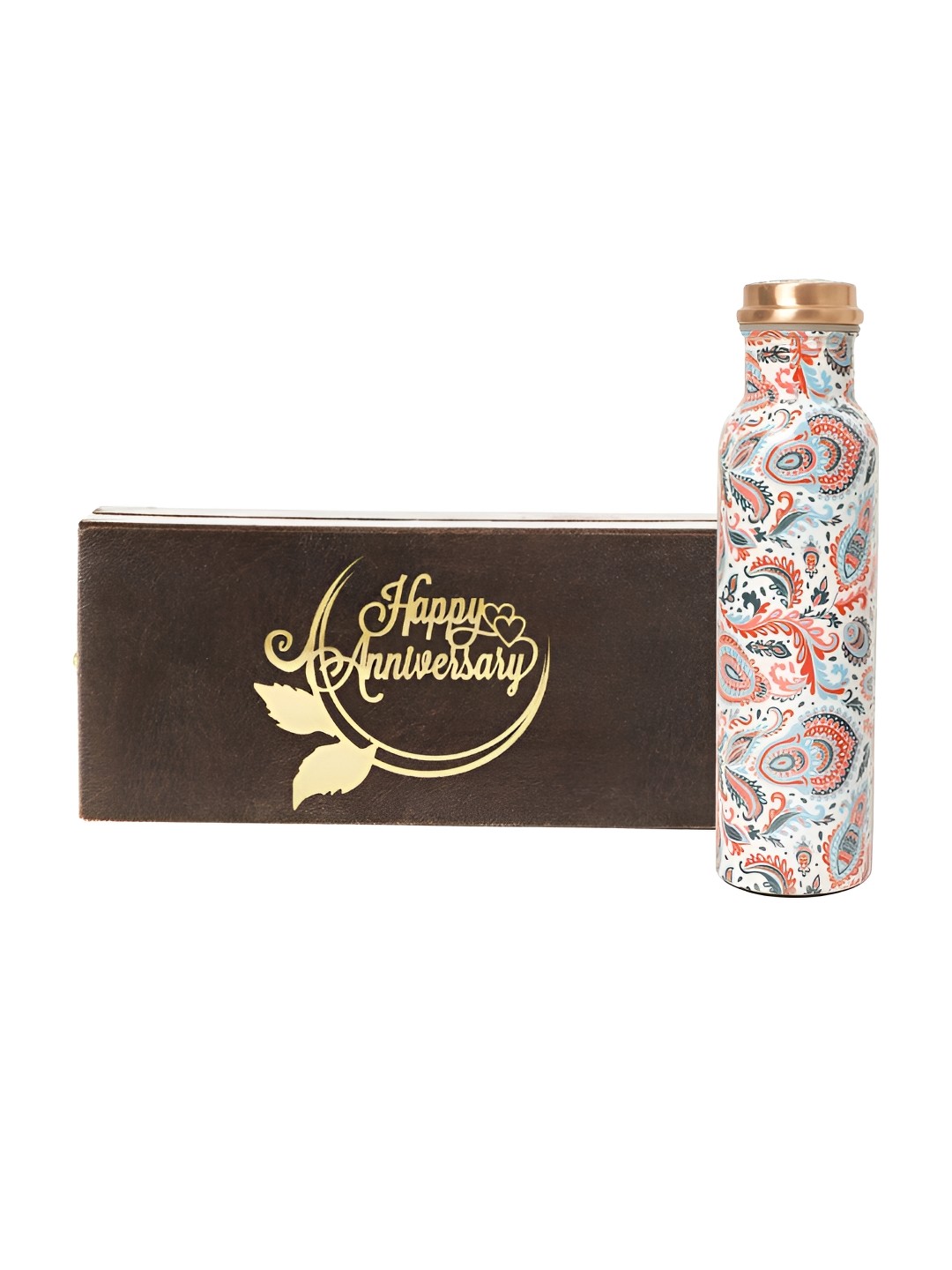 

INTERNATIONAL GIFT White & Bronze Printed Copper Water Bottle 1 L