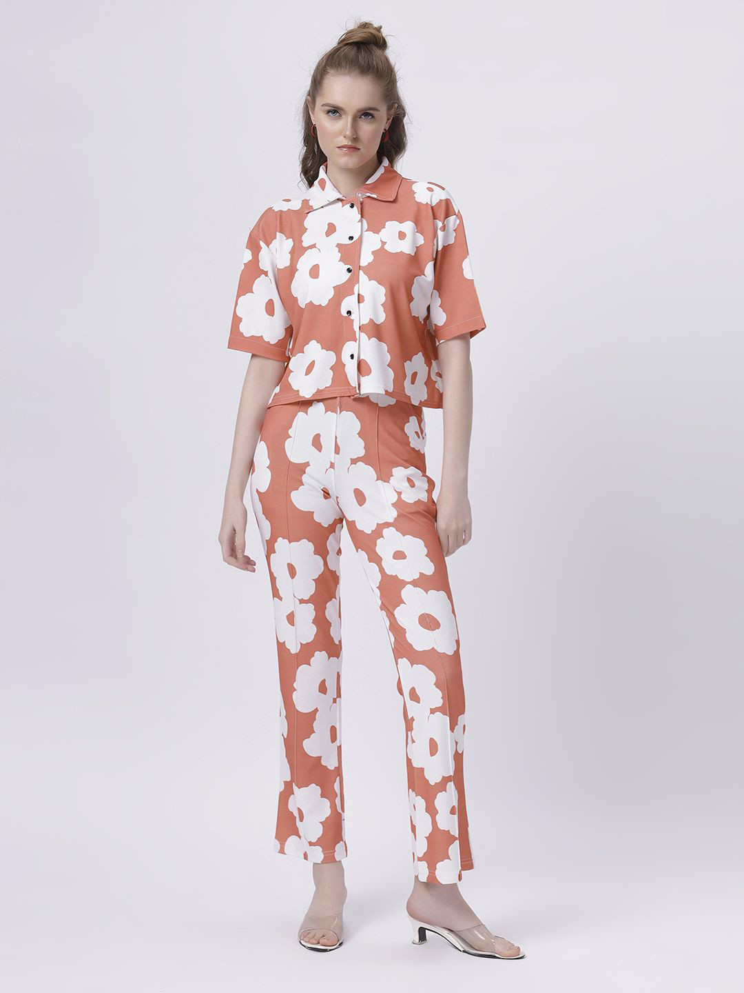 

BABA YAGA Printed Drop Shoulder Sleeves Shirt With Trousers, Orange