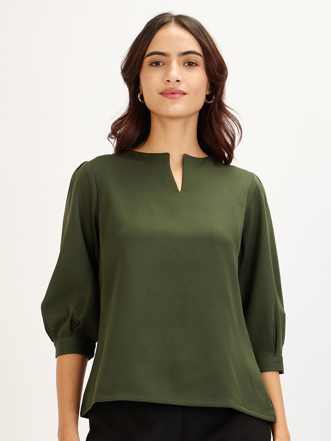 

SALT ATTIRE Women Solid Round Neck Top, Green