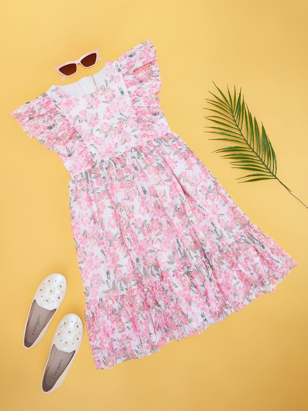 

Pantaloons Junior Floral Print Flutter Sleeve Fit & Flare Dress, White