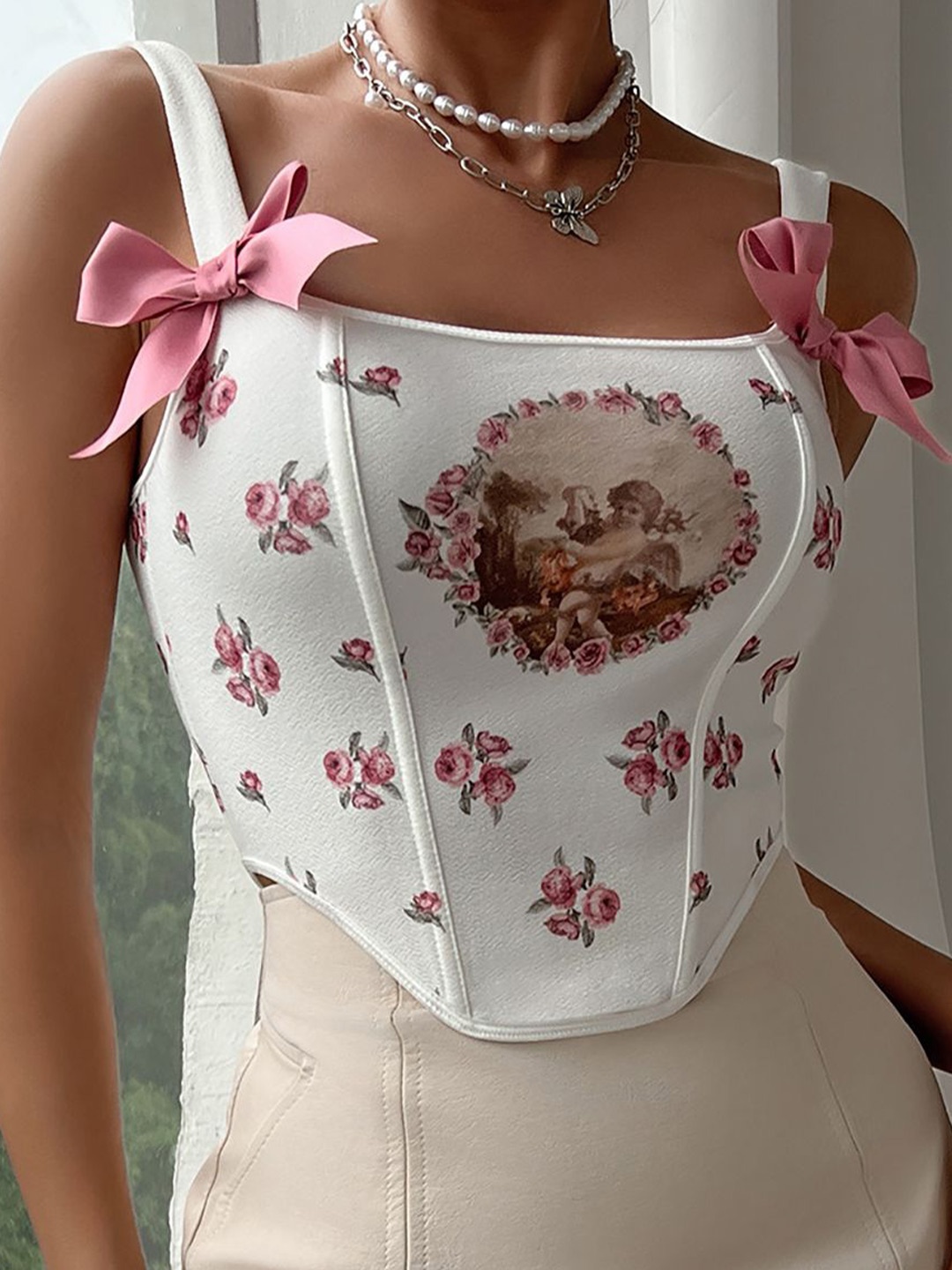 

StyleCast x Revolte Women Floral Printed Shoulder Straps Top, White