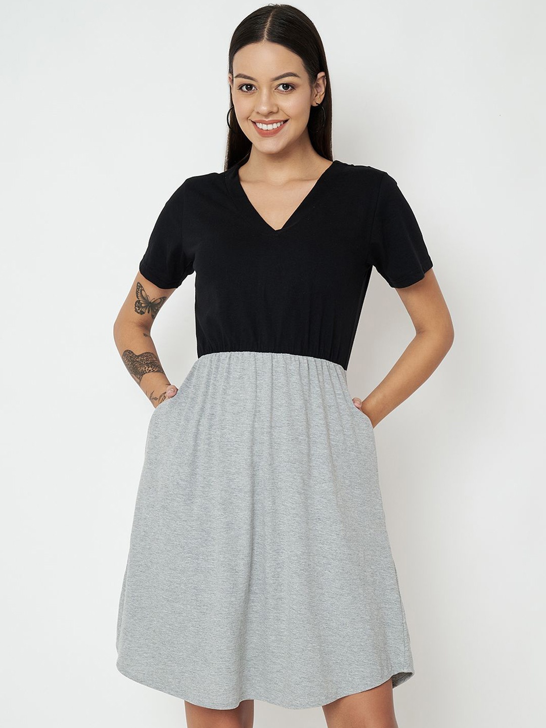 

BRINNS Women's Solid Fit & Flare Dress, Black