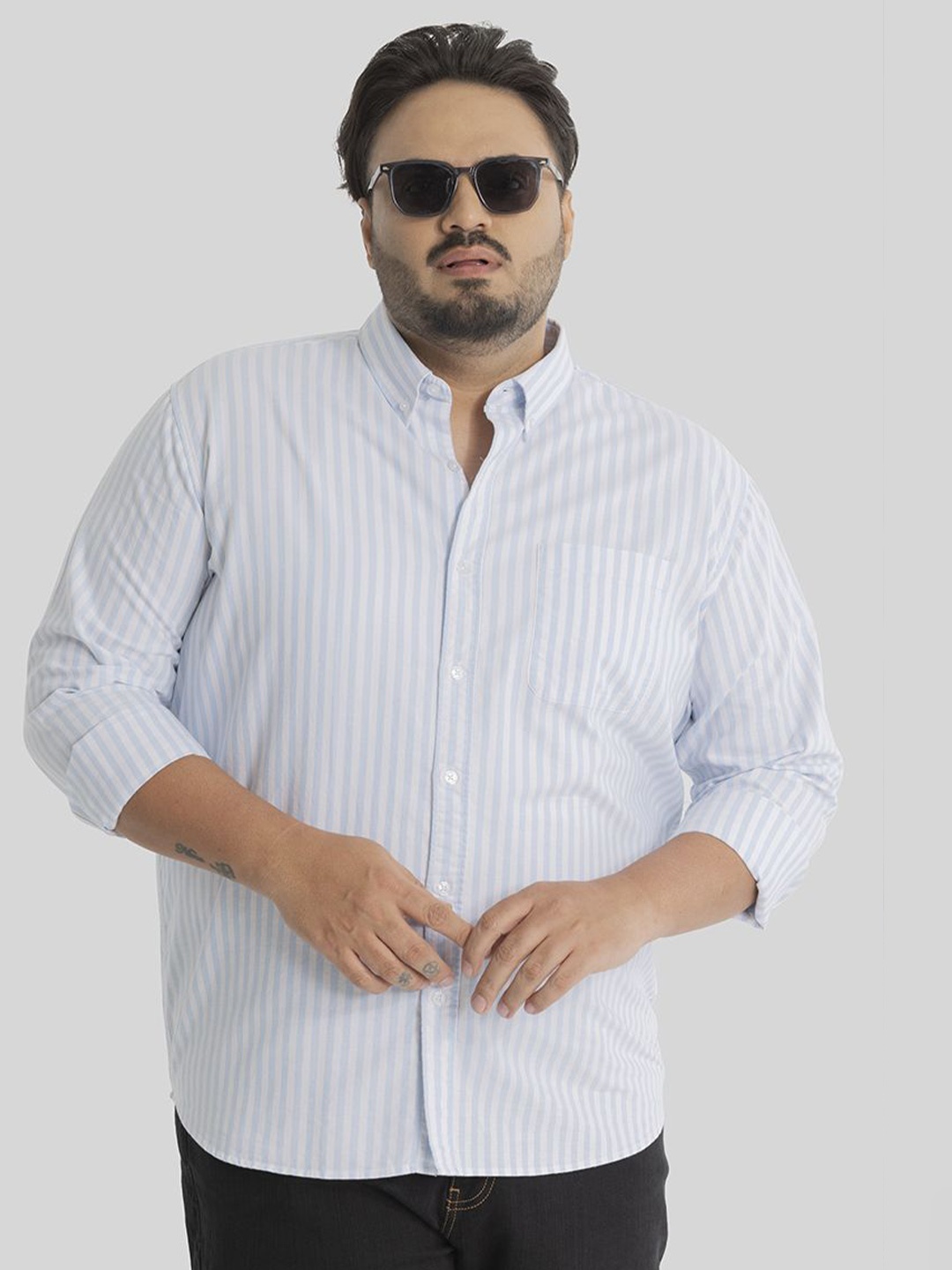 

Snitch Plus Size Men Relaxed Opaque Striped Casual Shirt, Blue