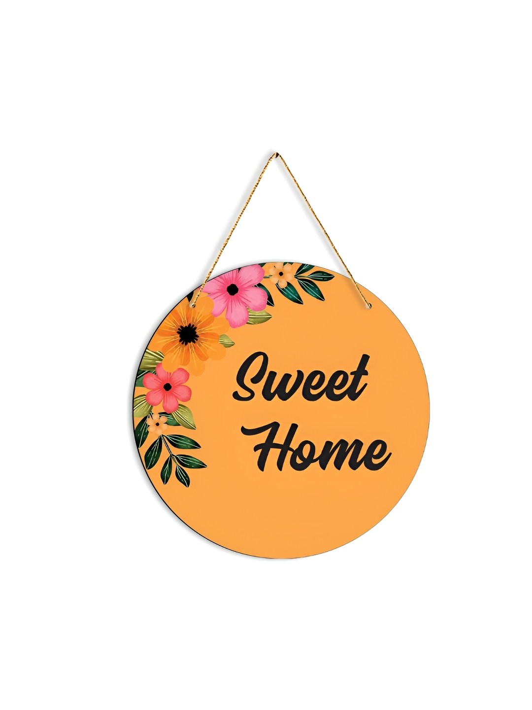 

CLAWCRAFTS Yellow & Pink Floral Wodden Wall Hanging