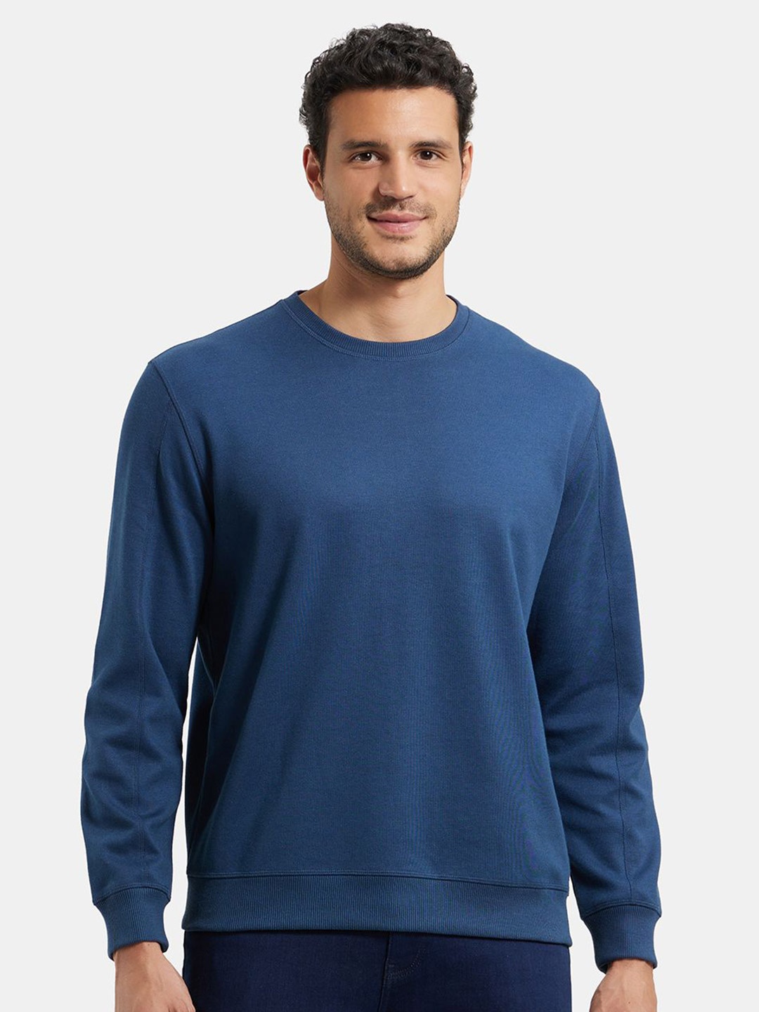 

Jockey Super Combed Cotton Rich Pique Sweatshirt with Ribbed Cuffs-AM48, Blue