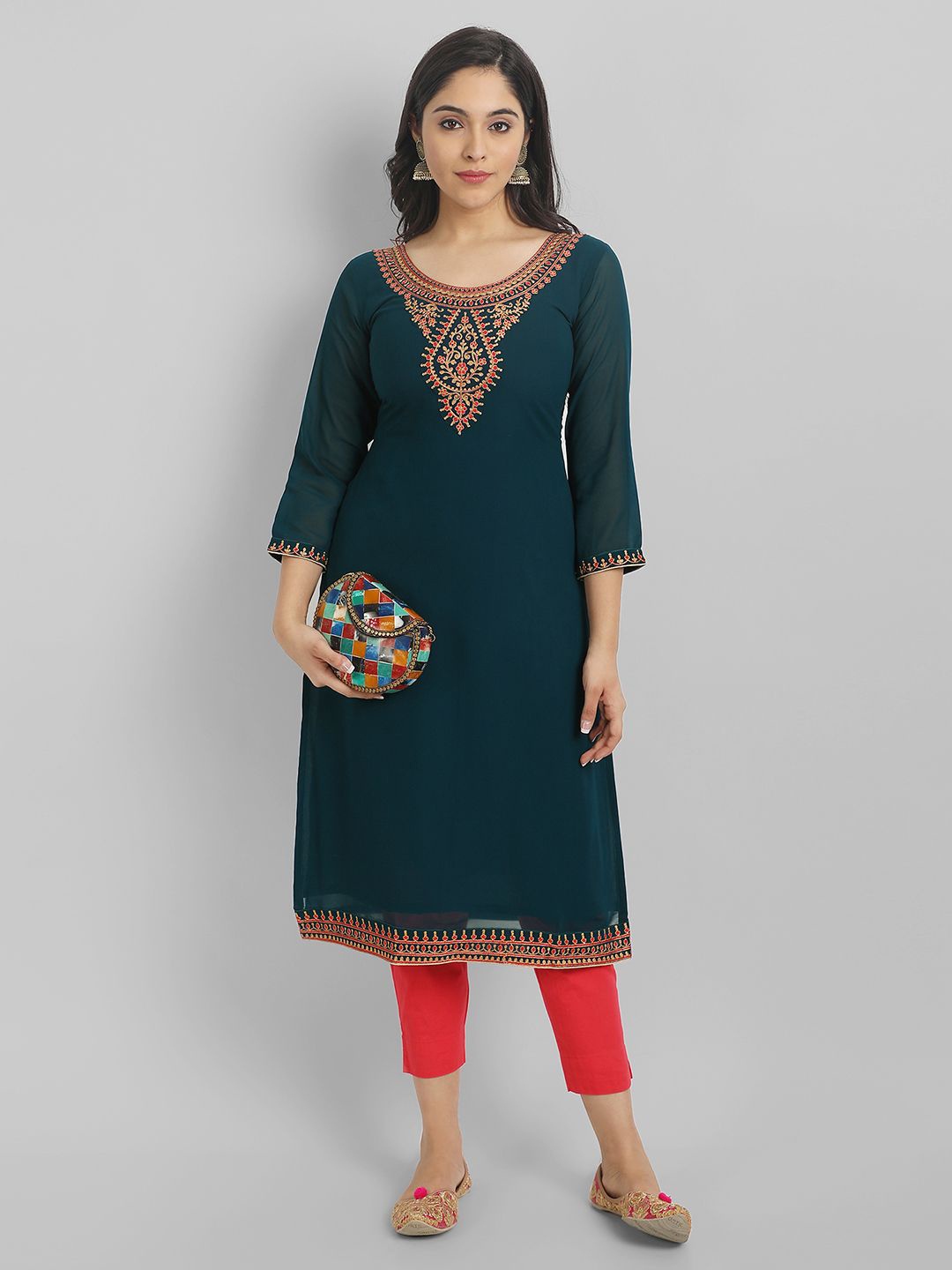 

Vastani Enterprise Yoke Embroidered Straight Kurtas, Blue