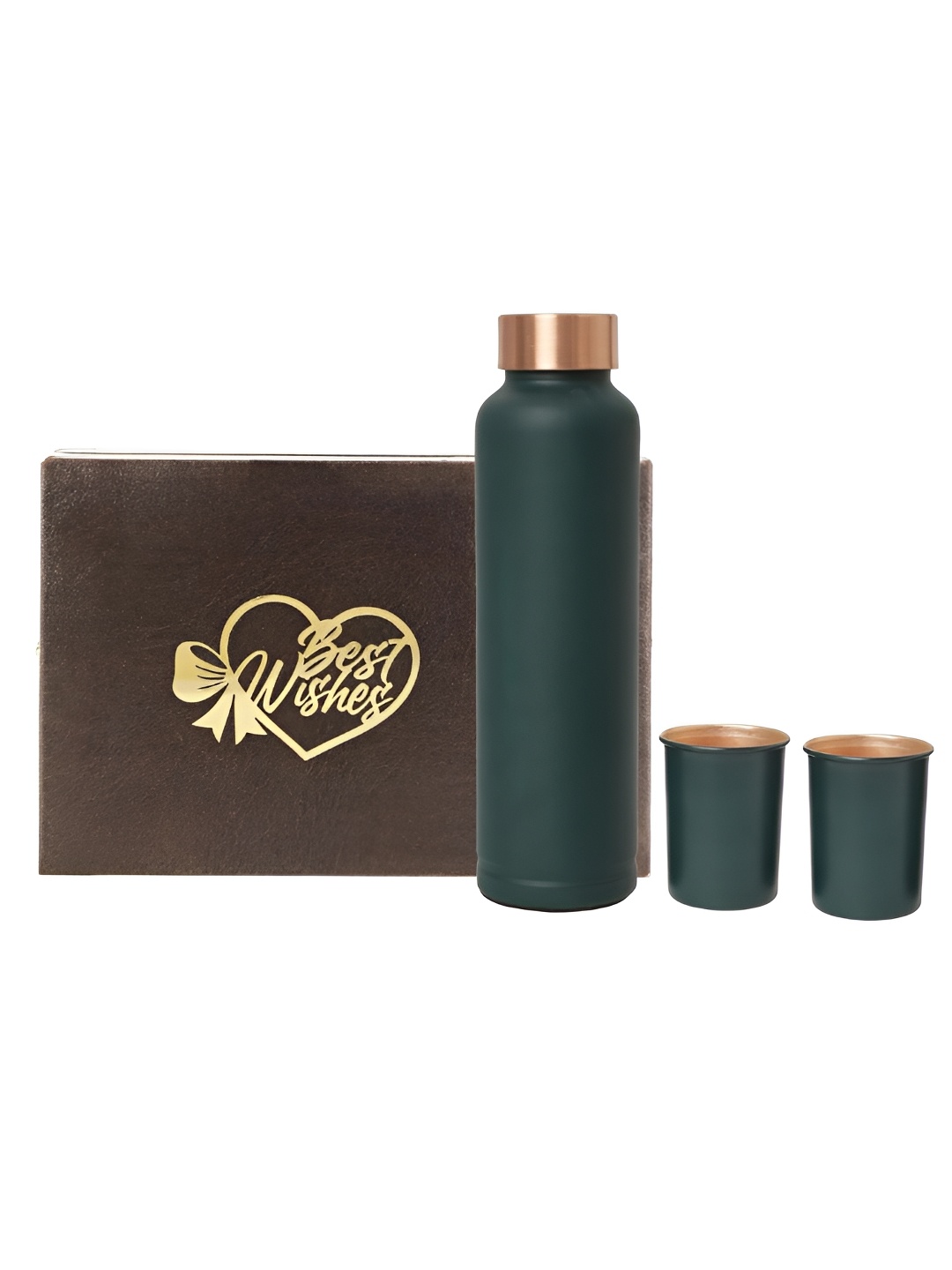 

INTERNATIONAL GIFT Green 3 Pieces Copper Water Bottle With Glasses