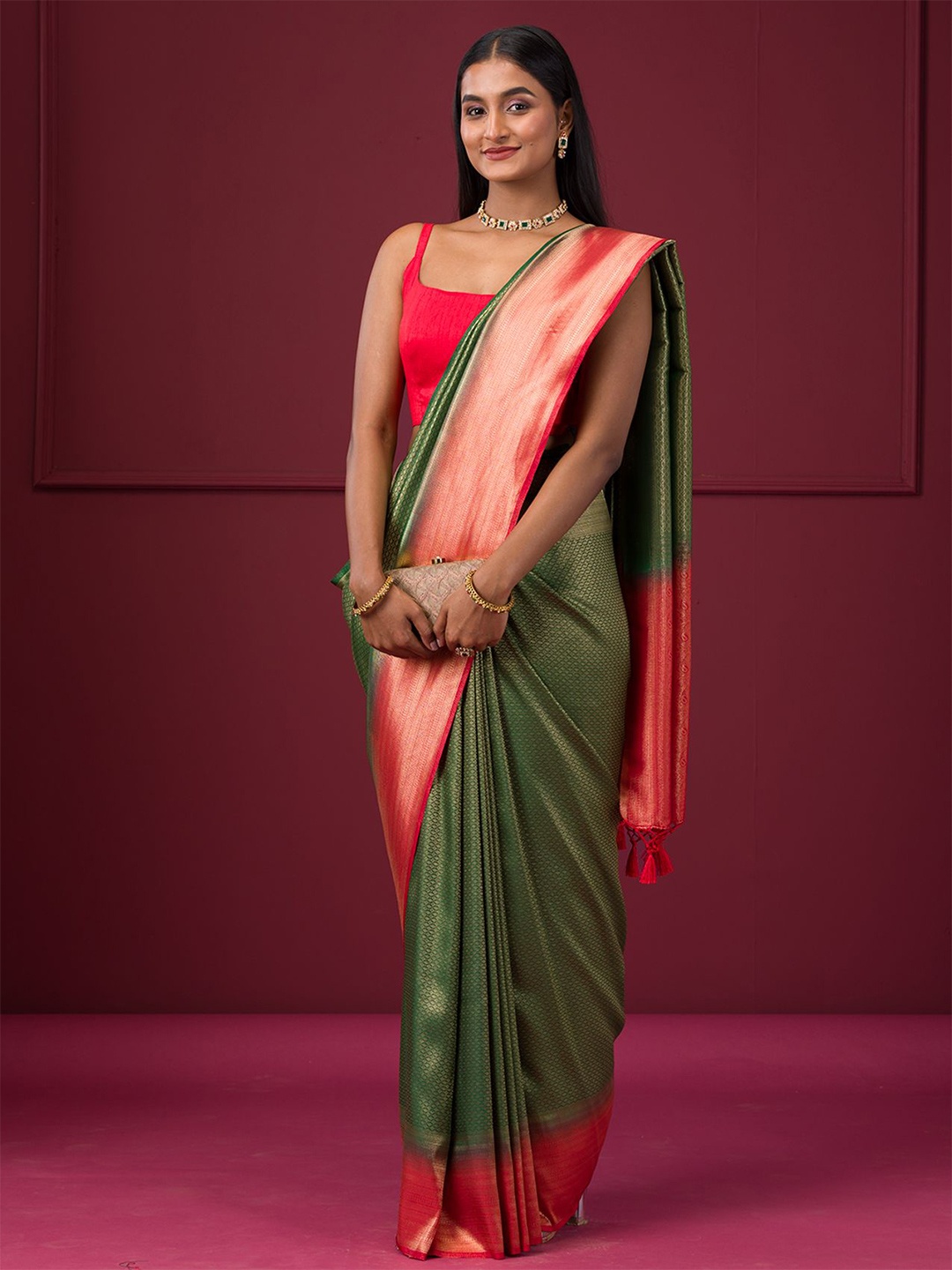 

Koskii Woven Design Zari Art Silk Saree, Green