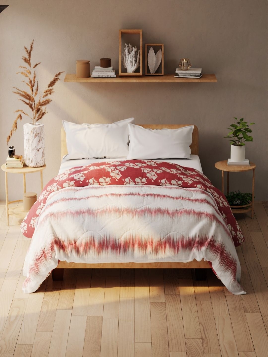 

KOPA Red & White Floral Printed 120 GSM Microfiber AC Room Double Bed Comforter