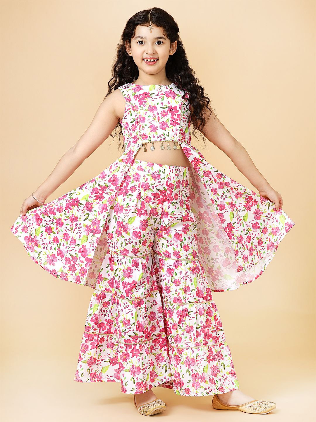 

A.T.U.N. Girls Floral Printed Tier Sharara Set, Fuchsia