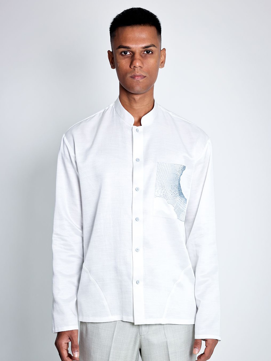 

Arya Giri Men Band Collar Solid Casual Shirt, White
