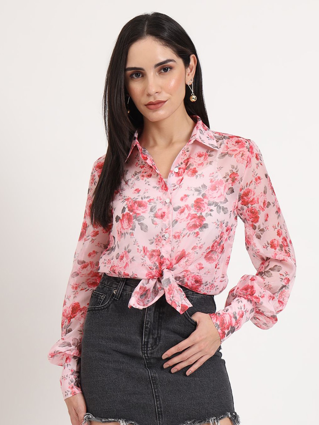 

AMSWAN Women Premium Spread Collar Floral Printed Relaxed Fit Casual Shirt, Pink