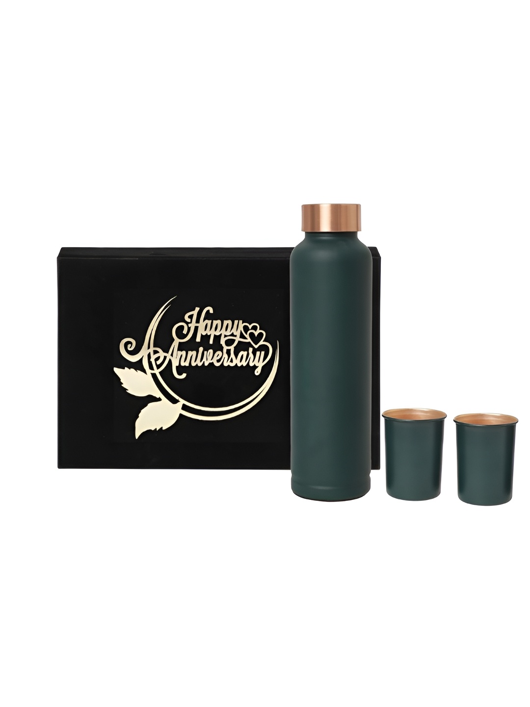 

INTERNATIONAL GIFT Green 3 Pieces Copper Water Bottle with Glasses