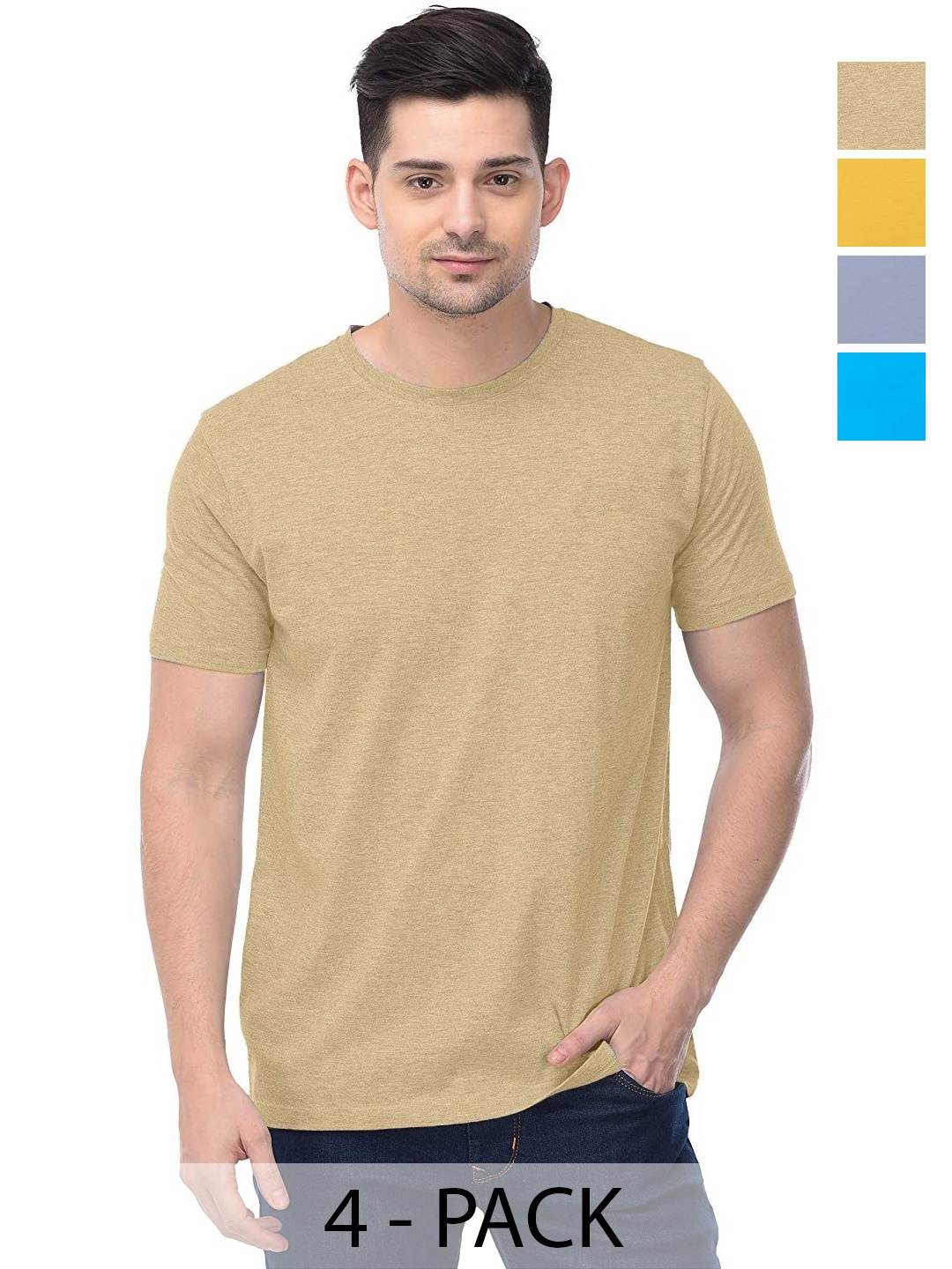 

COLOR CAPITAL Set Of 4 Unisex Solid Pure Cotton T-shirts, Beige