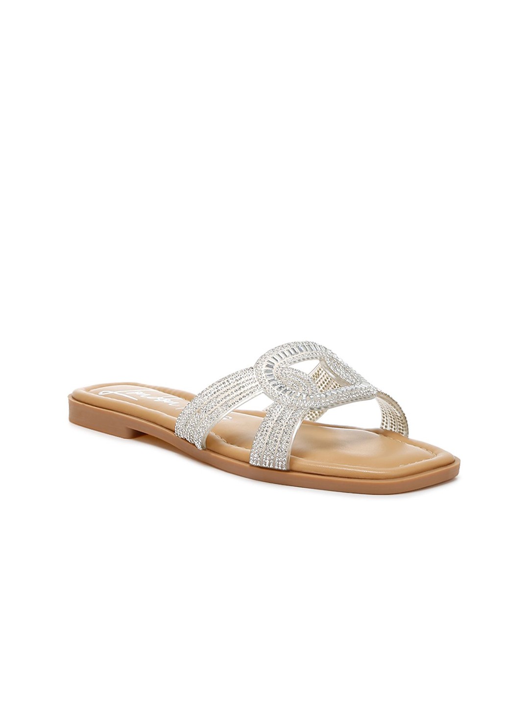 

London Rag Women Embellished Open Toe Flats, Silver