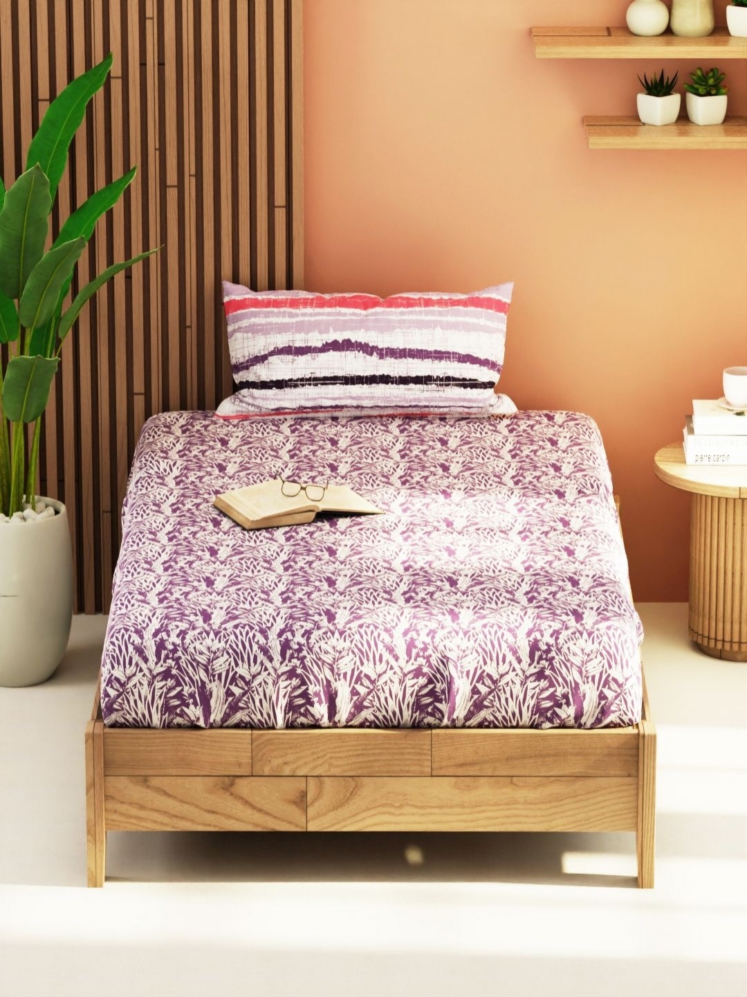 

KOPA Bagator Lavender & White Floral 152 TC Single Bedsheet With 1 Pillow Covers