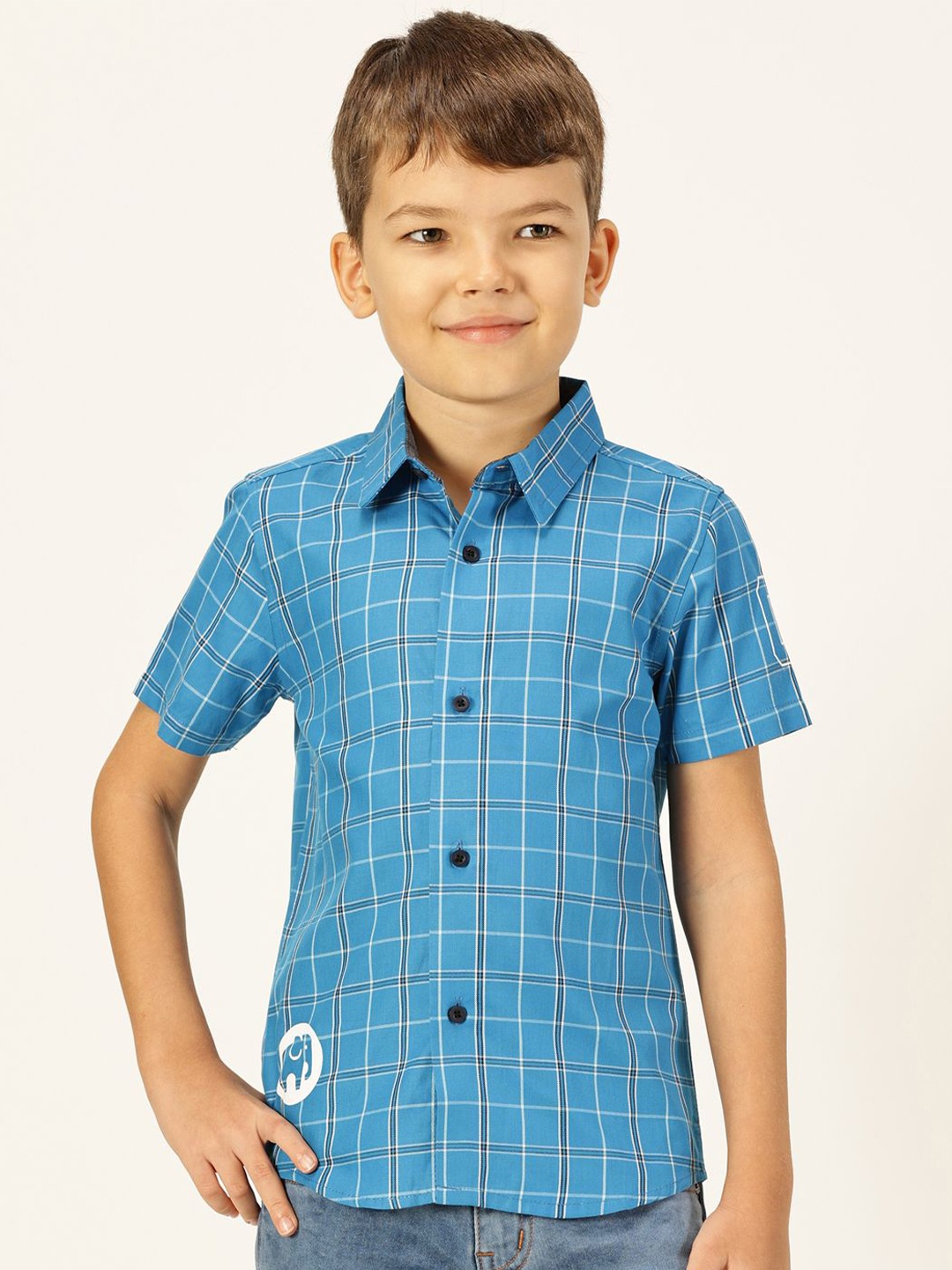 

Killer Boys Premium Spread Collar Windowpane Checked Cotton Casual Shirt, Blue