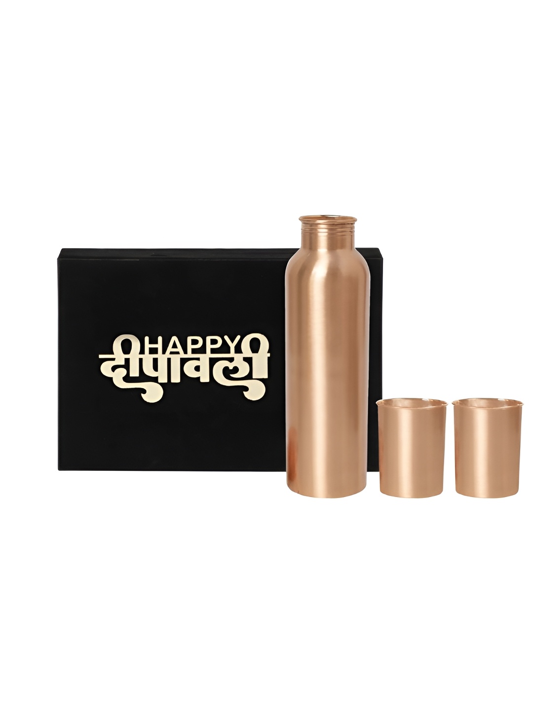 

INTERNATIONAL GIFT Copper Toned 3 Pieces Water Bottle with Glass & Happy Diwali Tag 1 L