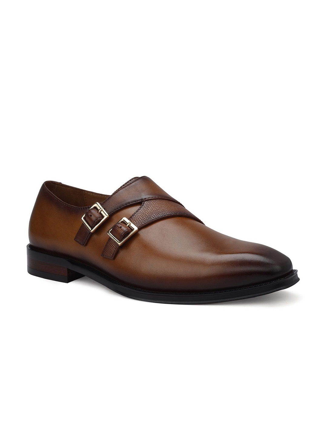 

ROSSO BRUNELLO Men Leather Formal Monk Shoes, Tan