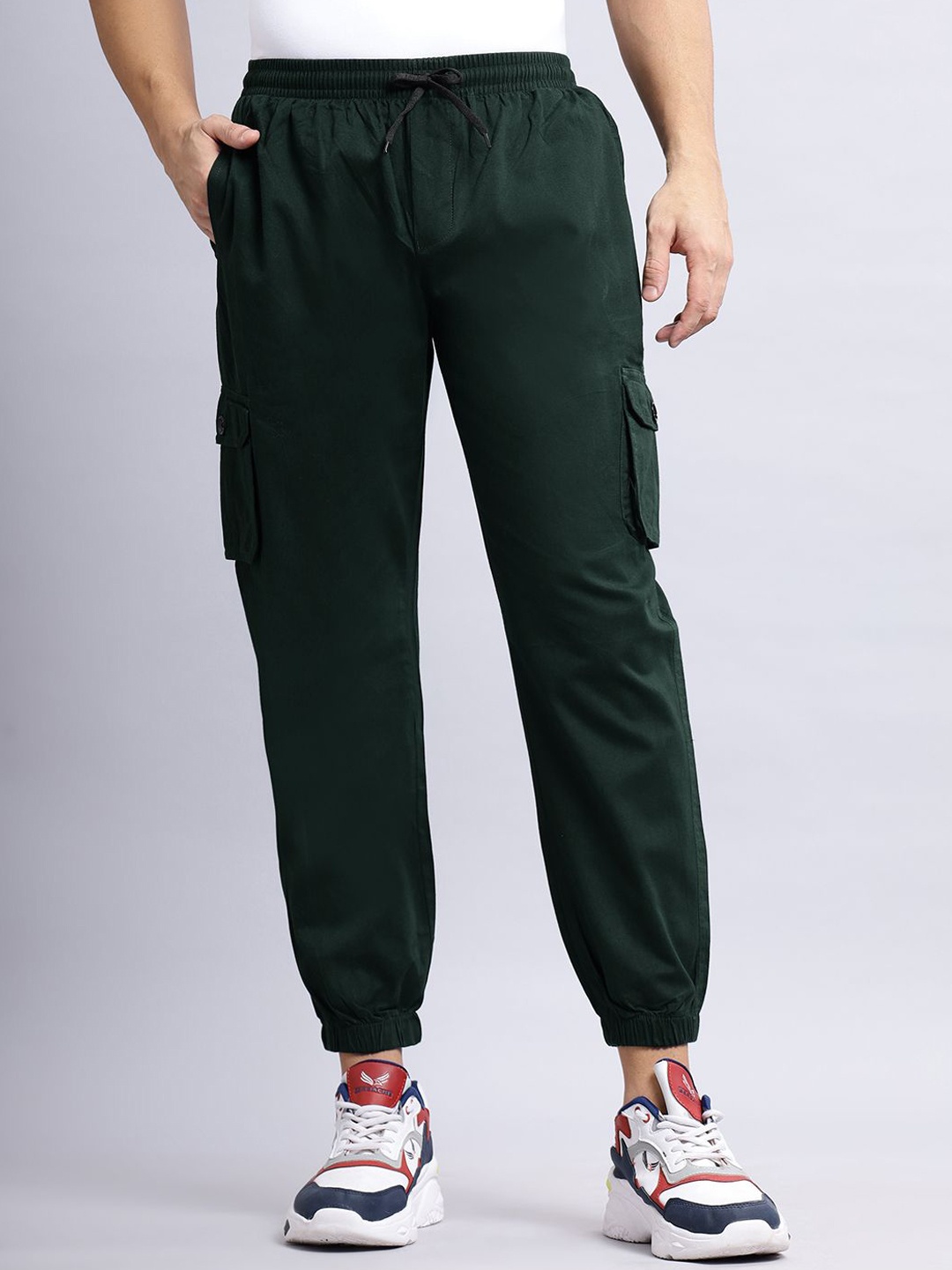 

N AND J Men Cotton Mid-Rise Joggers, Green