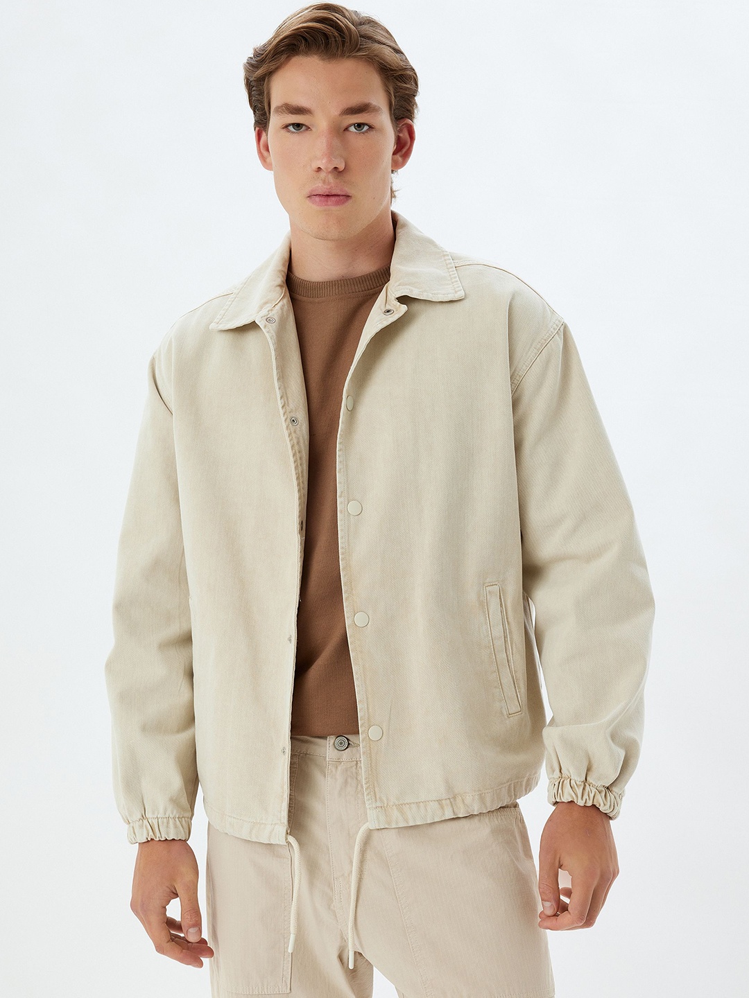 

Koton Men Striped Tailored Jacket with Embroidered, Beige