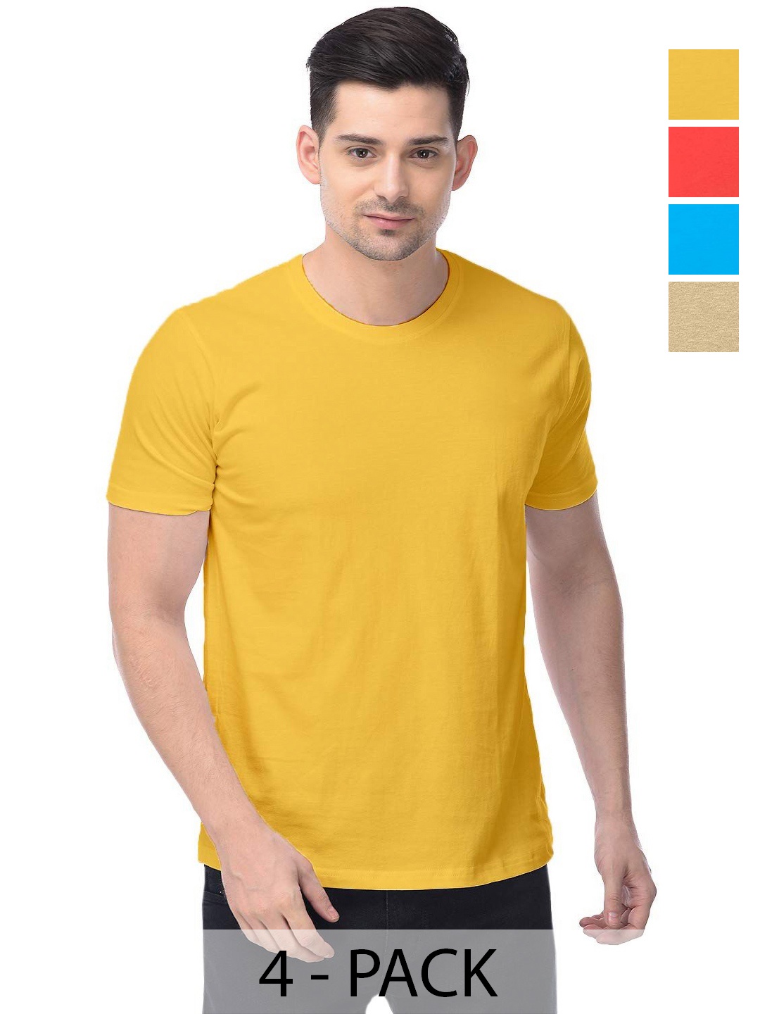 

COLOR CAPITAL Set Of 4 Unisex Solid Pure Cotton T-shirts, Yellow